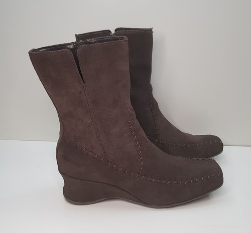 SHOEBOX SIZE 5UK EUR38 WOMENS BROWN SUEDE MID CALF HIGH CHELSEA BOOTS SIDE ZIP - Picture 20 of 24