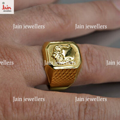 Bague chevalière homme russe en or jaune massif 18 carats et 22