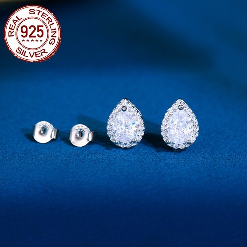 Kleine weiße CZ Träne Ohrstecker 925 Sterling Silber Zirkonia Schmuck - Bild 7 von 9