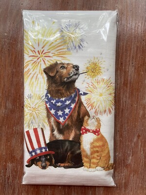 Mary Lake Thompson Flour Sack Towel Cats & Dogs 4th Of July Celebration Sparkler