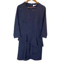Eliza J Women 10 Navy Blue Polka Dot Tiered Ruffle Dress MIni 3/4 Sleeve Preppy