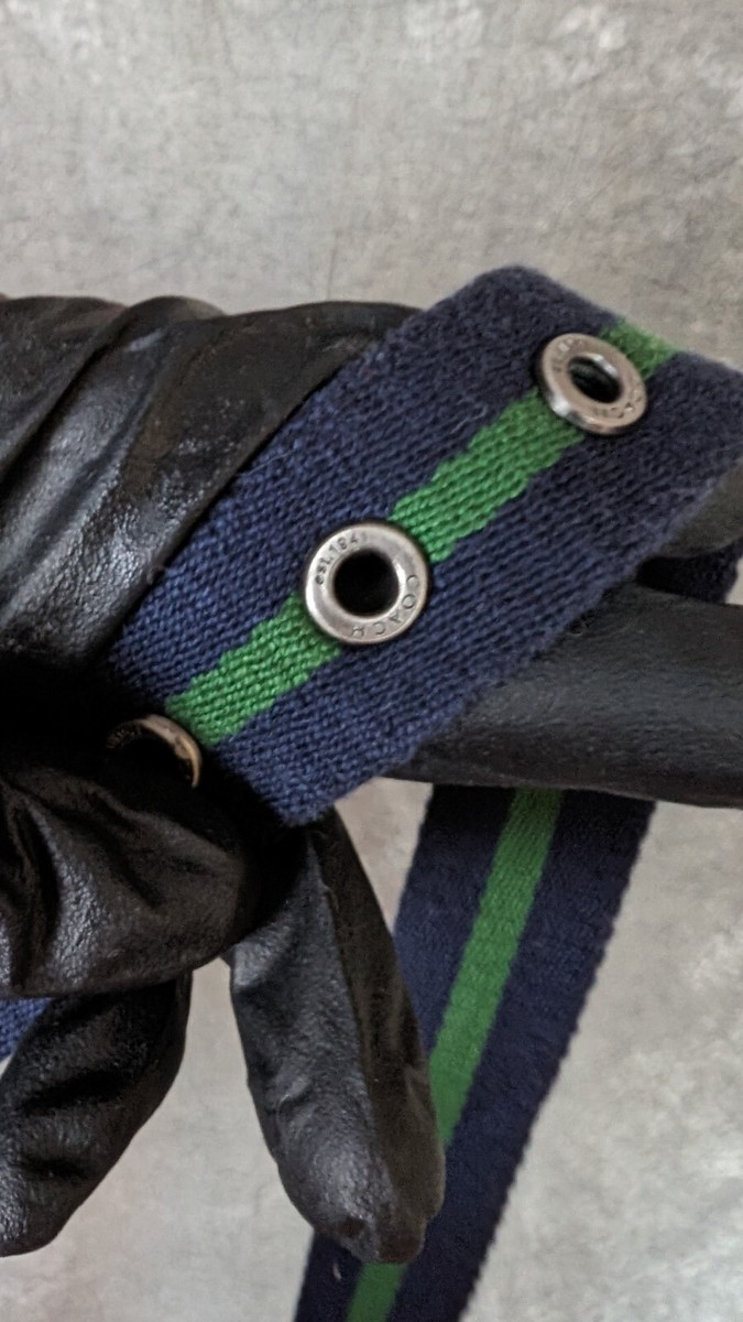 NEW Coach blue stripe fabric Belt. Coach Striped Fabric Belt Navy Blue & Green Unisex Sz 30 | eBay main image 2