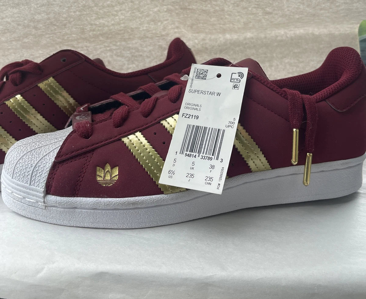 Sentimental Trives vidne Adidas Originals Superstar W FZ2110 Womens Shoes Size 6 1/2 Burgundy &amp;  Gold fast | eBay