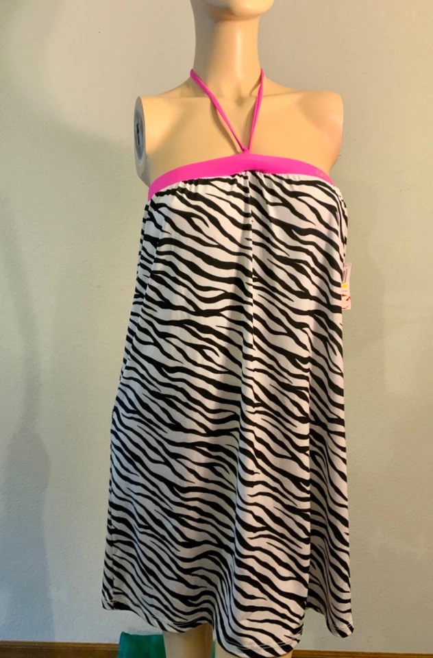 Guess Mujer Traje De Baño Encubrimiento Vestido Cebra Tira Rosa Negro Blanco Bandeau Talla S Foto 3 de 4