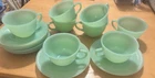 Antique Collectible Fire King Jadeite Glass Cup & Saucer Set of 8
