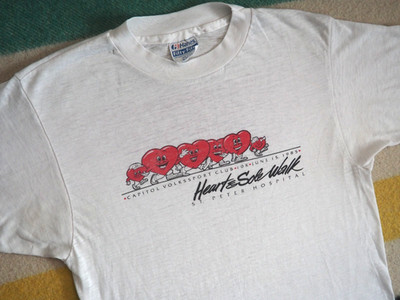 VTG 80s Hanes 1985 Olympia Washington Heart Run Walk Jog White Tee T-Shirt S