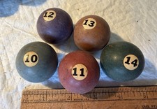 5 Vintage Clay Pool Balls Brunswick Balke 10 11 12 13 & 14 Playmate Junior P-60