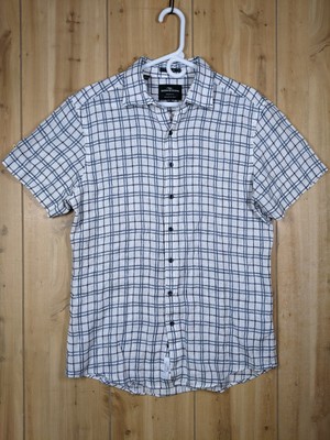Rodd & Gunn Linen Shirt Men s Size M Albini Button Short Sleeve White Blue *FLAW