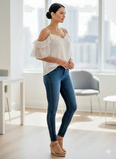 White Swiss Dot Off-the-Shoulder Blouse Women's Size S