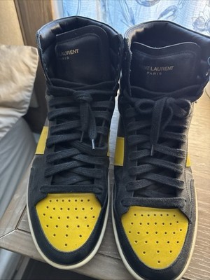 $770 SAINT LAURENT SL/10H BLACK/  YELLOW HIGH TOP SNEAKER MENS SZ 10US PRE-OWNED