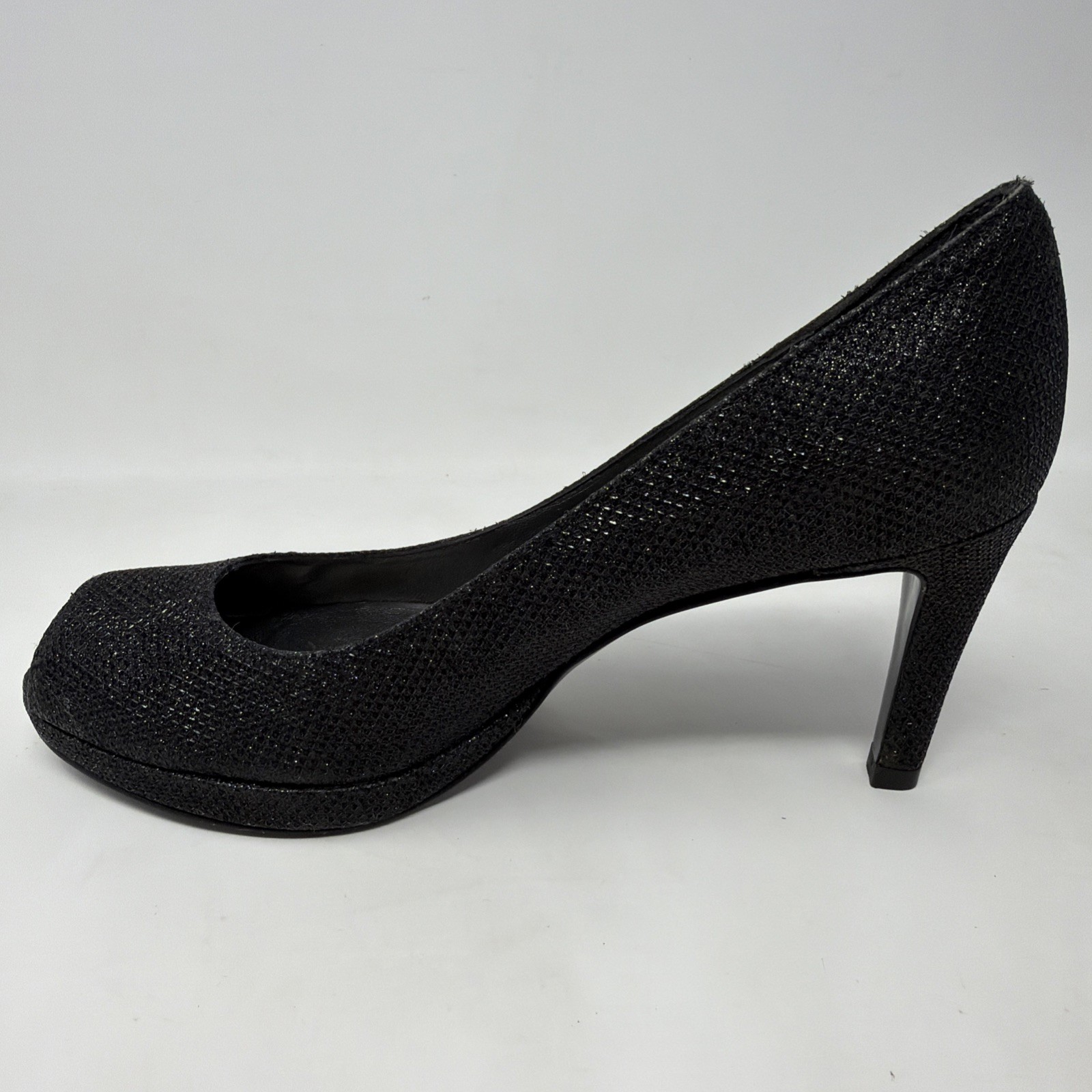 Stuart Weitzman Black Textured Open Peep Toe Heel… - image 11