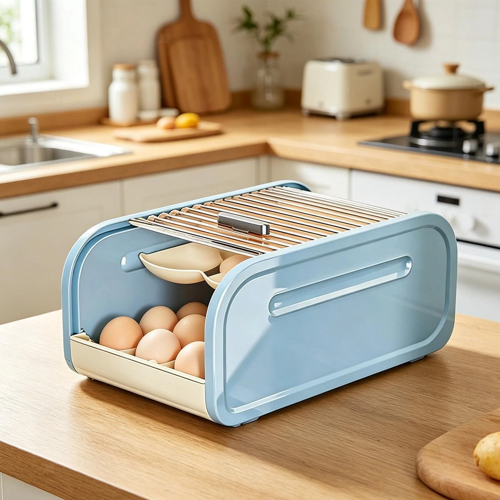 Egg Holder for Fridge Auto Rolling Space Saving Storage Pantry Egg Dispenser