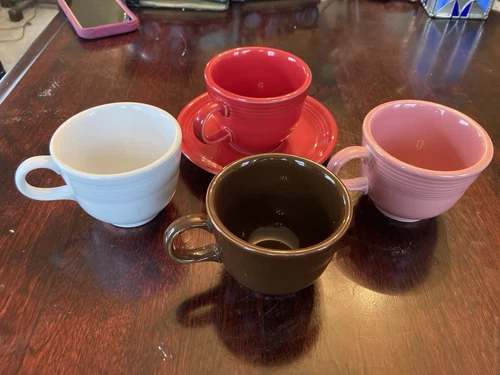 Fiestaware Four Assorted Colored Coffee Tea Cups, HLC Homer Laughlin Mugs, 7 Oz