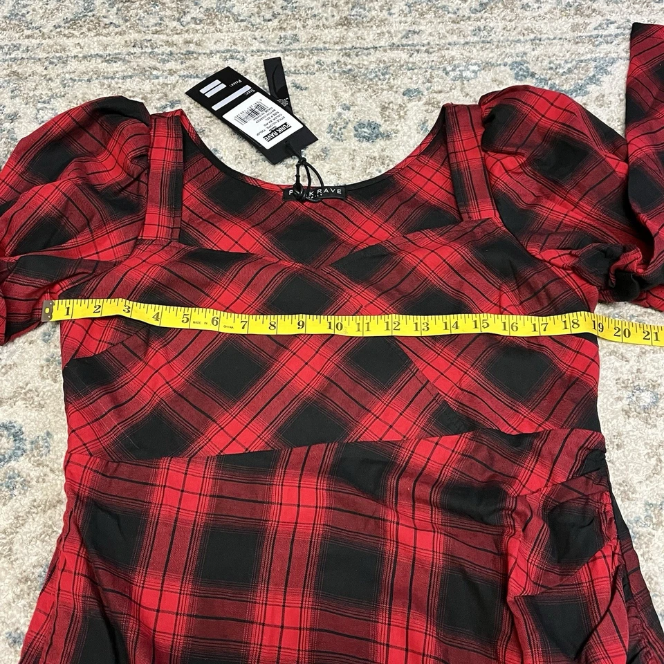 Punk Rave Dress Women’s 2XL Red Plaid Tartan Knee Length Long Sleeve Goth New - Image 3 of 4