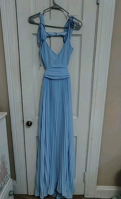 Lulus Celebratory Allure Powder Blue Pleated Backless Maxi Dress Size  Medium E6 | eBay