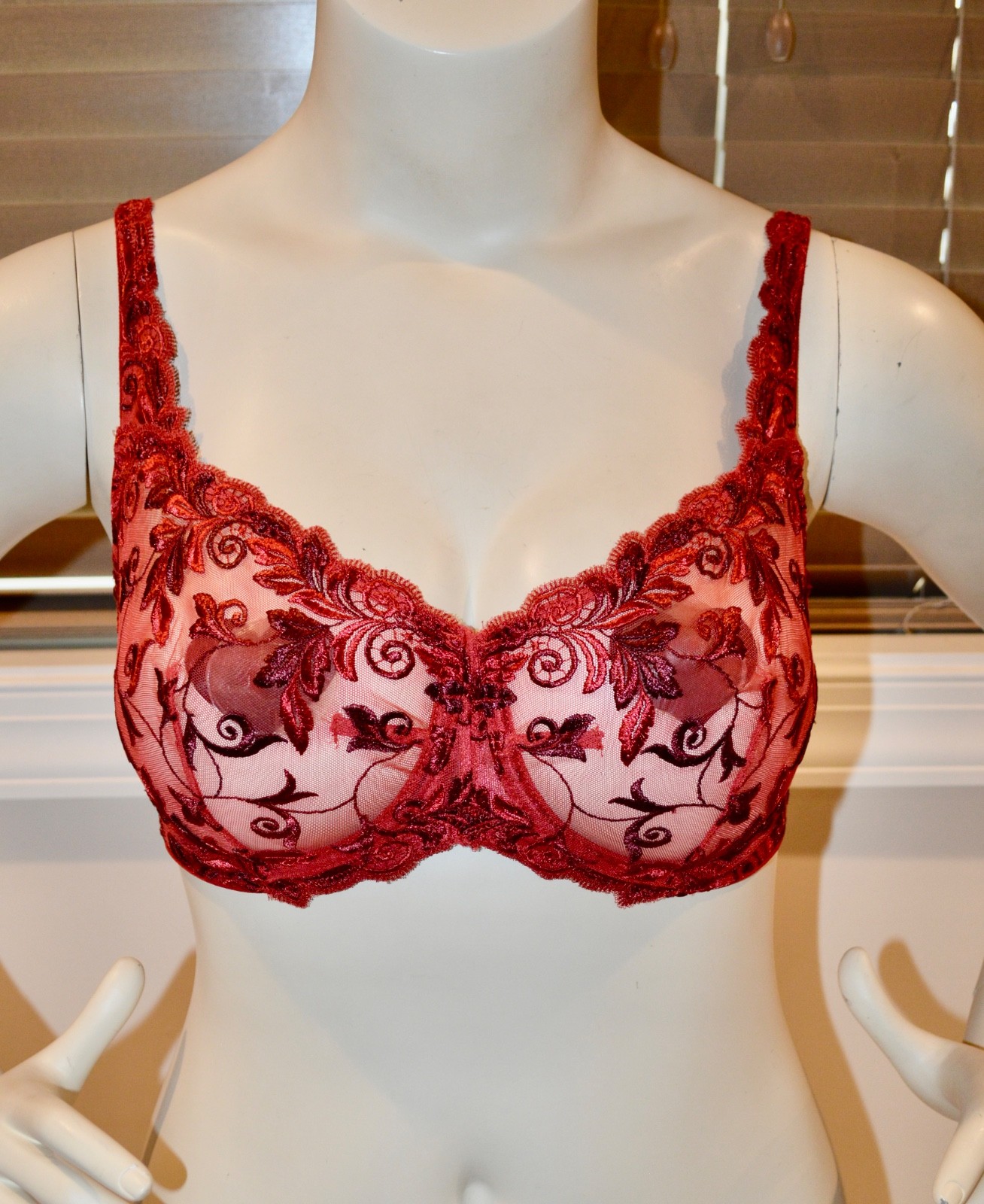 Soma Sensuous Lace Unlined Demi Bra Sheer Deep Red Size 36DDD (F)