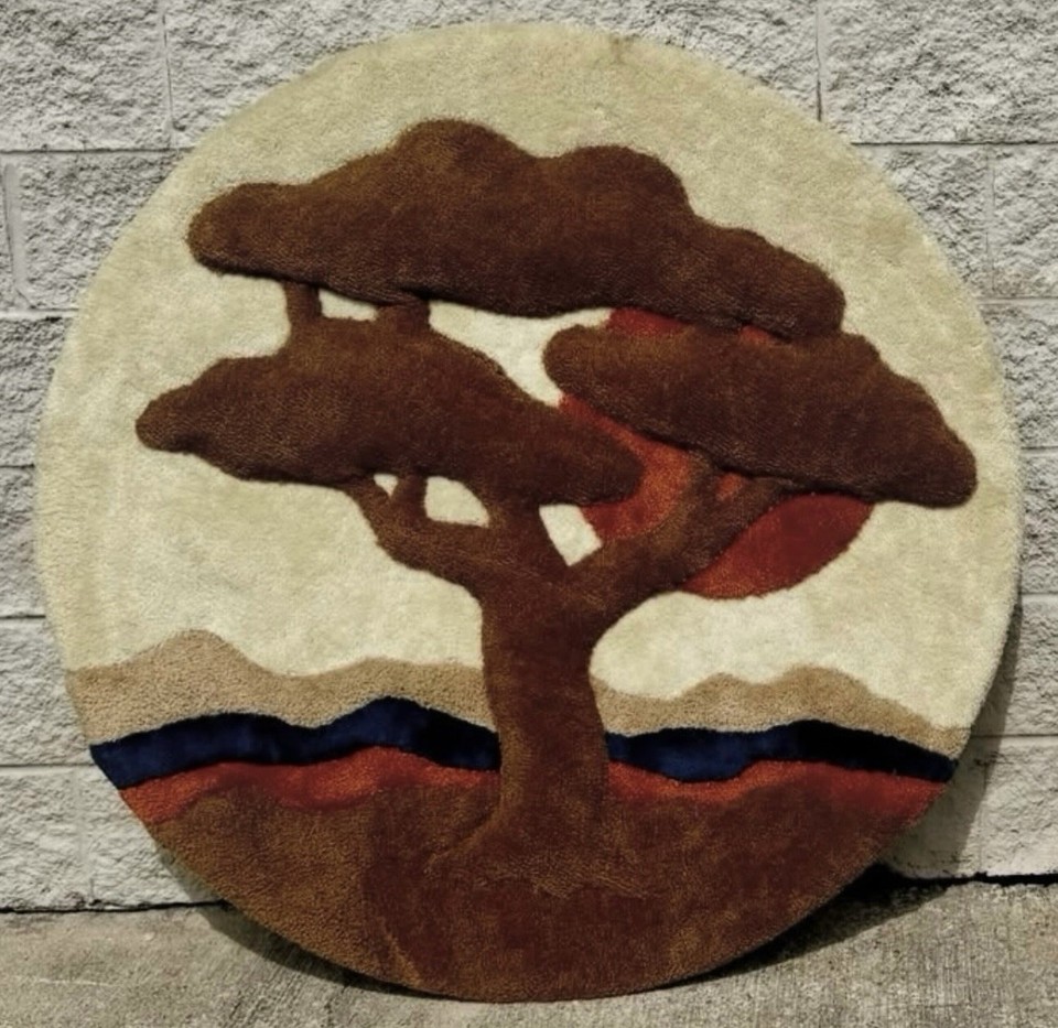 Vintage Retro MCM Tree Of Life 48" Rug Loom Carpet Wall Art On Wood Board