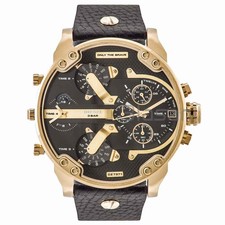 Orologio Diesel DZ7371 Mr Daddy 2.0 Cronografo Cassa Oro Cinturino Pelle Nero 57mm