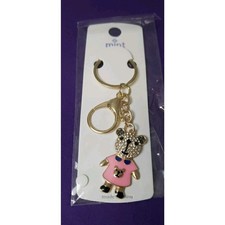 Mint Pink Bear Rhinestone Purse Charm Key Ring Chain Gold Tone New