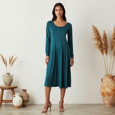 FORECAST Dress Green S Midi Knit Long Sleeve Casual Everyday Jumper Dress