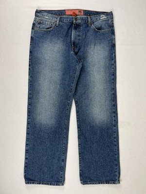 Mossimo Jeans Mens 36x32 Blue Medium Wash Straight Distressed Back Pocket Denim