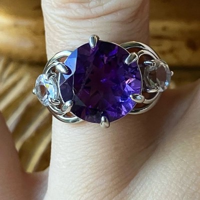 Natürlicher afrikanischer Amethyst Sterlingsilber Cocktail Ring Größe 7