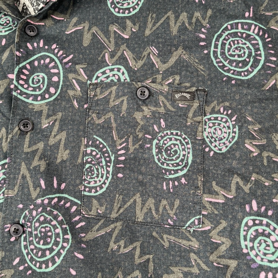 Рубашка Billabong из конопли большая черная цветная с племенным принтом на пуговицах короткий рукав - Изображение 2 из 4