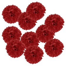 4" Pom Pom Flowers Handkerchief, 10pcs Flower Ball Paper, Red