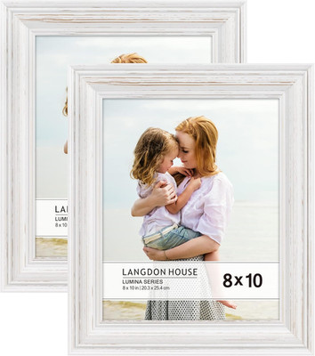 8X10 Real Wood Picture Frames (Weathered White - Gold Accents, 2 Pack), French C