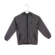Quiksilver Jacket Boys Gray Full-Zip Hooded Windbreaker With Mesh Lining Size 7