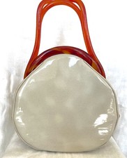 Vintage 60s Bobbie Jerome Patent Handbag W/ acrylic Tortoise Interlocking Handle