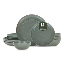 Elio 12-Piece Dinnerware Set Stoneware, Plates and Bowls Set, Dish Set for 4,...