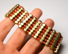 ANTIQUE ETHNIC TRIBAL HEAVY BRACELET WITH RED CORAL CYLINDER BEADS