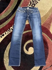 True Religion Womens Size 27 White Stitched Blue Jeans Denim Made In USA