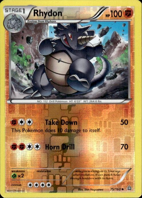 Pokemon Reverse Holo Rhydon XY - Primal Clash 75/160 LP