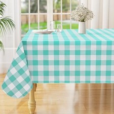 Rectangle Waterproof Vinyl Table Cloth, 84" x 60" Rectangular Teal and White