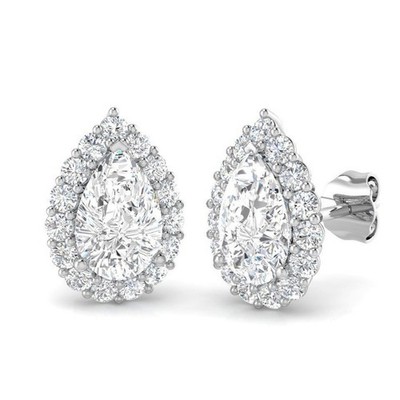 F/VS 3 KT Birne im Labor gezüchteter Diamant Ohrstecker Weißgold Heiligenschein UK punziert IGI