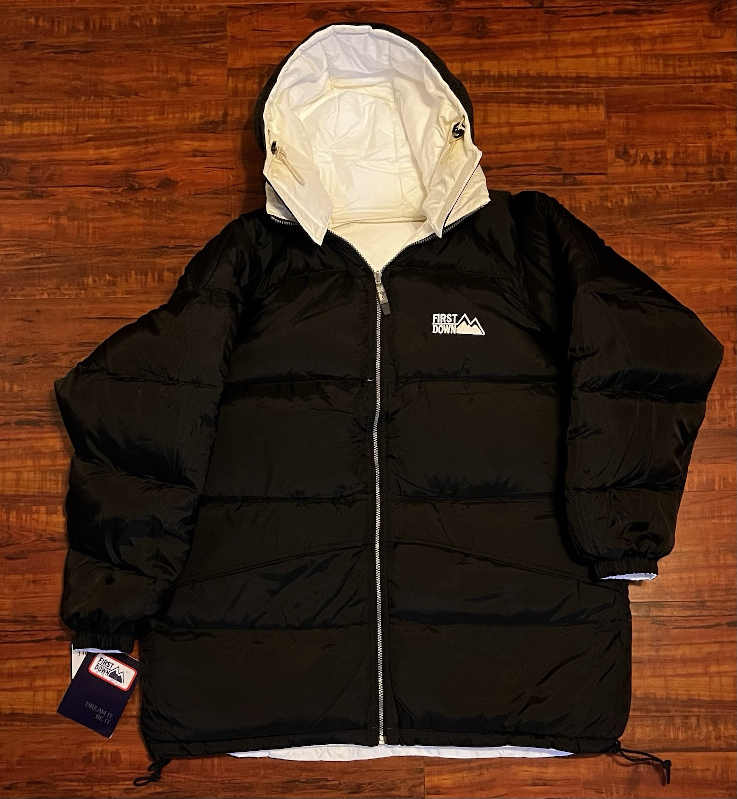 Rare Vintage 1998 Embroidered First Down Reversible Puffer Rain Coat Sz Xl NWT