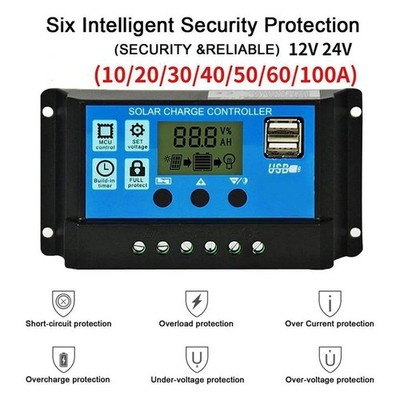 10A 20A 30A Solarpanel Batterie Laderegler LCD Regler Dual USB 12V/24V