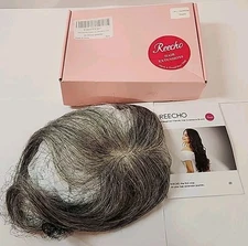 NEW REECHO Real Human Hair Clip In Topper Wiglet w/ Bangs 10" for Women Gray