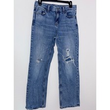 Old Navy Boys Loose Built In Tough Distressed Straight Leg Blue Jeans Size 18