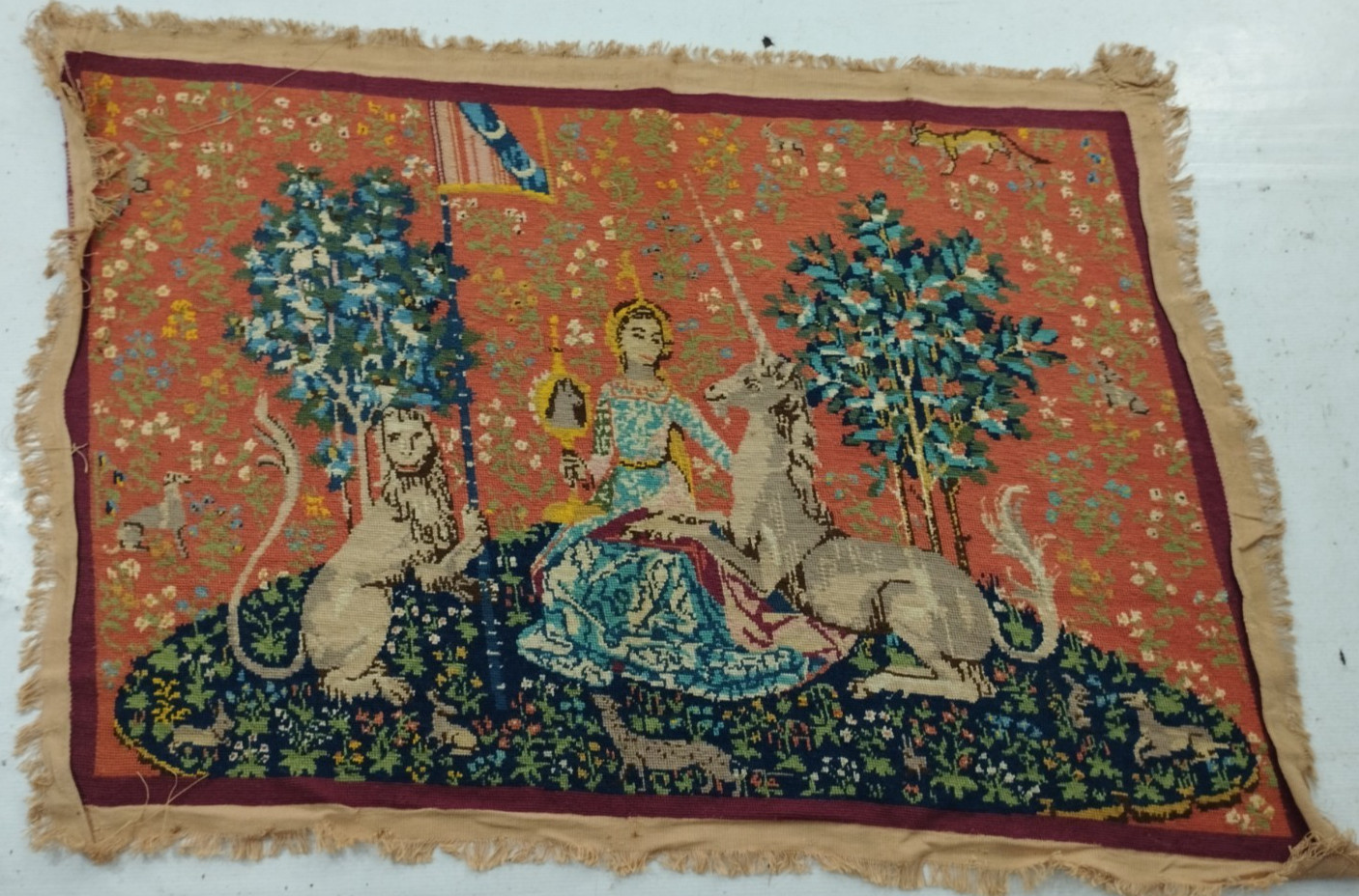 Tapiz colgante de pared vintage francés medieval escena dama decoración del hogar 107x76 cm