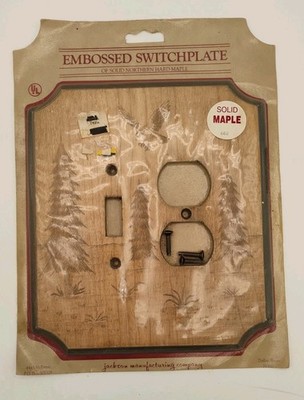VTG 1984 Jackson MFG Maple Embossed Light Switch & Outlet Combination Plate New