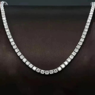 20Ct Round Cut Lab Created 4MM Diamond Tennis Necklace 14k White Gold Plated 18''