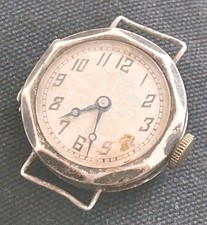 ANTIQUE OCTOGONAL SWISS 15 JEWELS HALLMARKED SILVER TRENCH WATCH