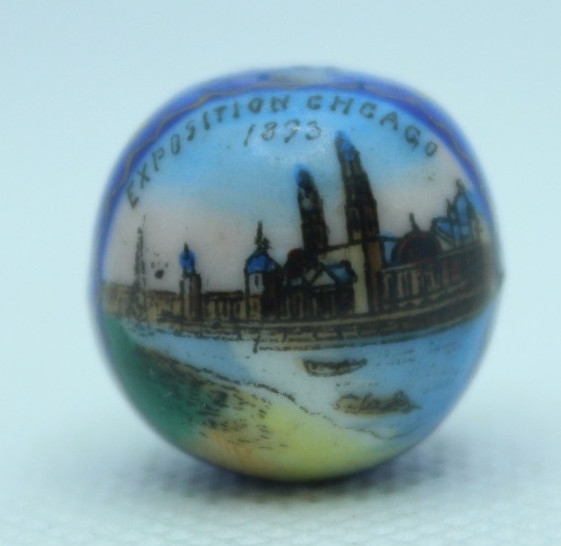 1893 World's Columbian Exposition Painted Porcelain Bead - Ship & Building