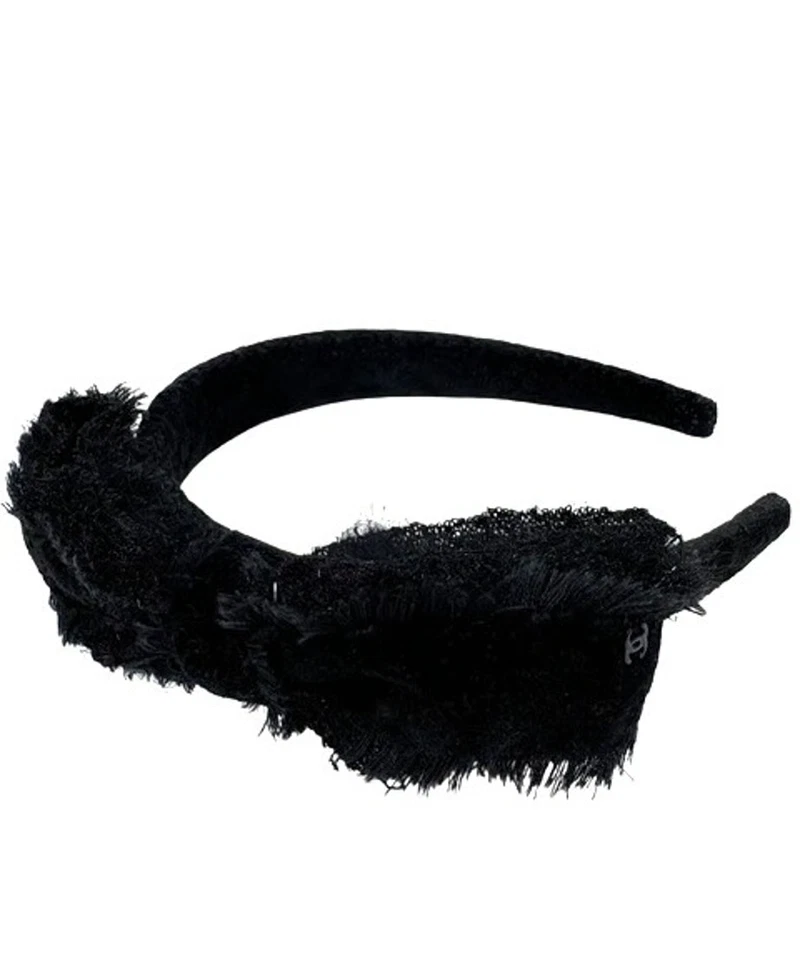 CHANEL 14K Coco Mark Fringe Ribbon Velvet Headband Auth - Image 3 of 4