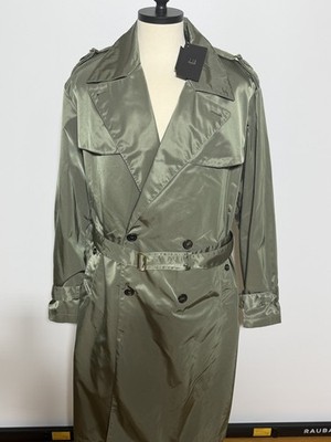 Dunhill Olive Green Satin Trench Coat Double Breasted Brand New XL R