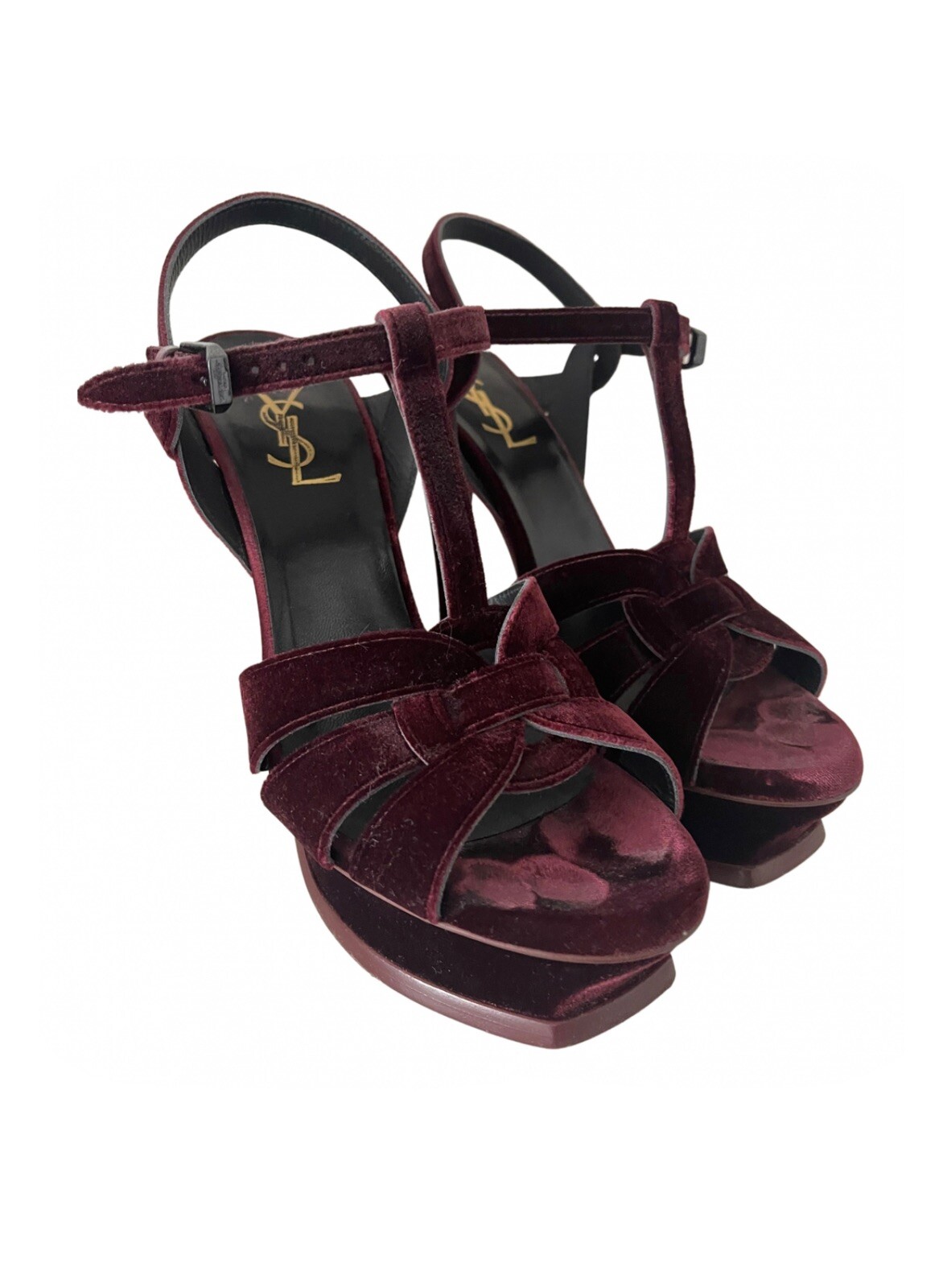 SAINT LAURENT Sandalo YSL Tribute 105. Velluto bordeaux limitato