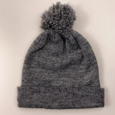 Retro Gray Medium Weight Knit Pom Pom Cuff Hat